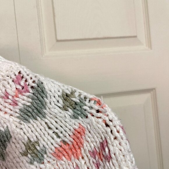 Vintage Womens White Mock Neck Cable Fisherman Knit Bobble Hearts Sweater Medium - Picture 7 of 9